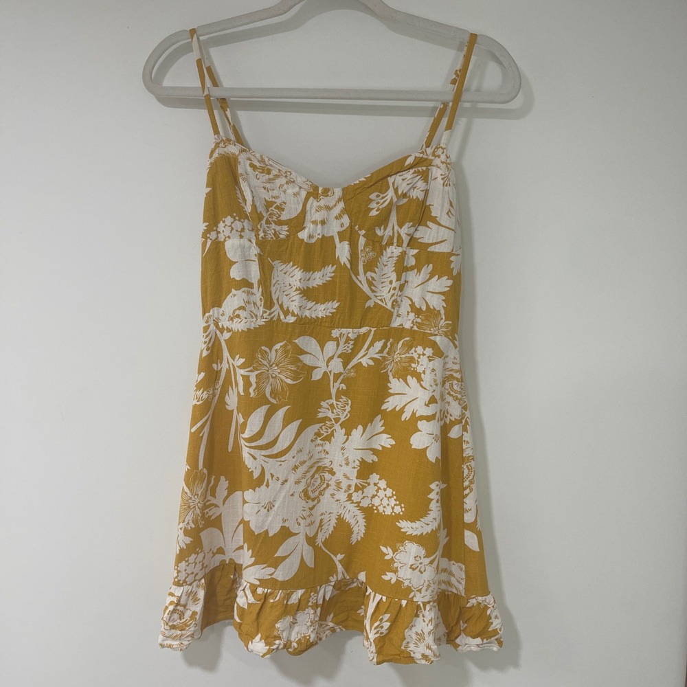 Wild Fable Floral Mini Sun Dress Womens Size S Yellow Linen Blend | Cottagecore